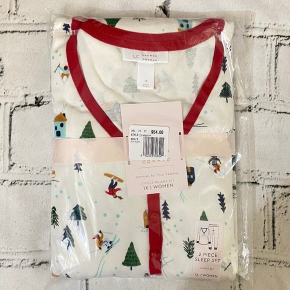 Lauren Conrad Cotton Snowy Skier Christmas Pajama Set 1X - Picture 4 of 6